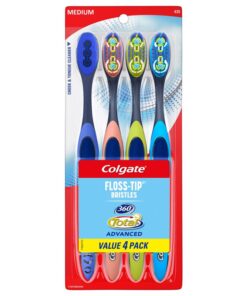 Colgate 360° Advanced Floss-Tip Bristles Toothbrush, Medium - 4 Count
